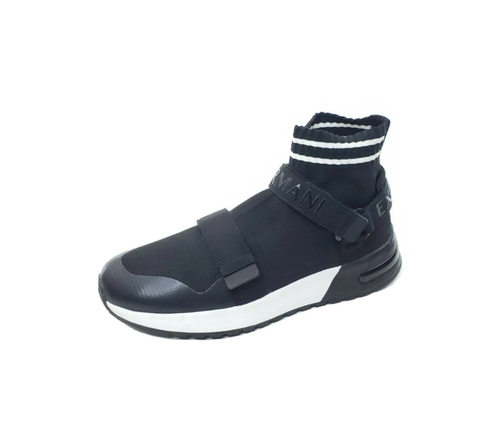 Armani Exchange Mens High Top Sock Sneakers Black White Double Strap Size 9